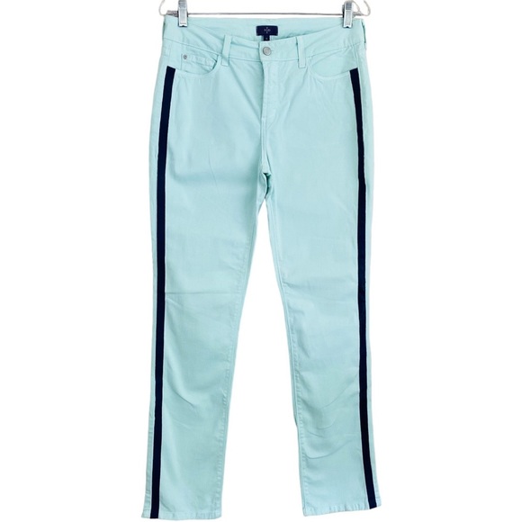 NYDJ Mint Seafoam Green & Navy Tuxedo Stripe Smooth Lift Technology Skinny Jeans - Picture 1 of 8